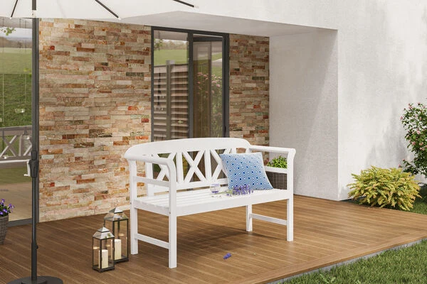 VILLANA Gartenbank, Weiß, Akazienholz, 128 X 54 X 81 Cm, 2 Personen 1 VILLANA Gartenbank, Weiß, Akazienholz, 128 X 54 X 81 Cm, 2 Personen
