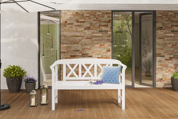 VILLANA Gartenbank, Weiß, Akazienholz, 128 X 54 X 81 Cm, 2 Personen 2 VILLANA Gartenbank, Weiß, Akazienholz, 128 X 54 X 81 Cm, 2 Personen – Bild 2