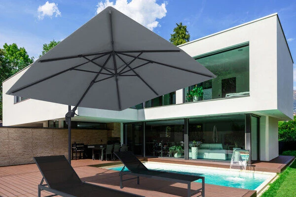 OUTFLEXX Ampelschirm, Anthrazit, Pulverbesch. Aluminium, 300x300 Cm, Inkl. Plattenständer, Twist-Funktion 2 OUTFLEXX Ampelschirm, Anthrazit, Pulverbesch. Aluminium, 300x300 Cm, Inkl. Plattenständer, Twist-Funktion – Bild 2