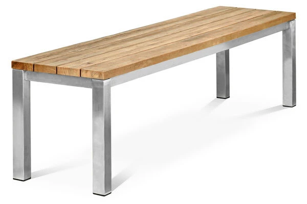 OUTFLEXX Gartenbank, Edelstahl/recyceltes FSC®-Teak, 160x40x45cm, Rustikal Gebürstet 6 OUTFLEXX Gartenbank, Edelstahl/recyceltes FSC®-Teak, 160x40x45cm, Rustikal Gebürstet – Bild 6