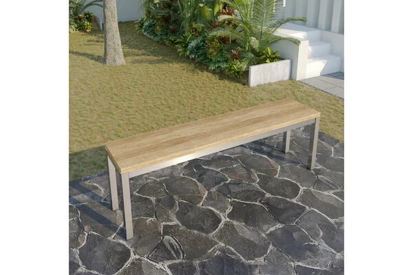 OUTFLEXX Gartenbank, Edelstahl/recyceltes FSC®-Teak, 180x40x45cm, Rustikal Gebürstet 1 OUTFLEXX Gartenbank, Edelstahl/recyceltes FSC®-Teak, 180x40x45cm, Rustikal Gebürstet
