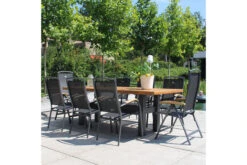 HARTMAN Yasmani/Raffaelo Esstischgruppe, Xerix, Alu/Teakholz, 240x100cm, 6 Stapel-, 2 Multipositionssessel