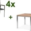 STERN Polaris Esstischgruppe, Silbergrau, Edelstahl/recycled Teak, Tisch 90 X 90 Cm, 4 Stapelsessel