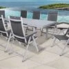 KETTLER BasicPlus Esstischgarnitur, Silber, Alu/Textilene, Tisch 180/240x100cm, 8 Multipositionssessel