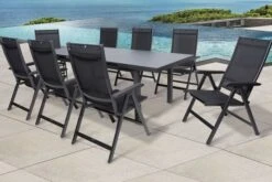 KETTLER BasicPlus Esstischgarnitur, Anthrazit, Alu/Textilene, Tisch 180/240x100cm, 8 Multipositionssessel