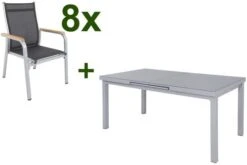 KETTLER Granada Esstischgarnitur, Silber, Alu/Textilene, Tisch 180/240x100cm, 8 Stapelsessel