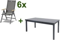 HARTMAN Aruba Teak Esstischgarnitur, Xerix, Alu/Textilene, Tisch 180/240x100cm, 6 Multipositionssessel