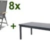 HARTMAN Aruba Teak Esstischgarnitur, Xerix, Alu/Textilene, Tisch 180/240x100cm, 8 Multipositionssessel