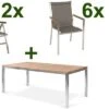 STERN Cardiff Esstischgruppe, Silber/taupe, Edelstahl/Teak, Tisch 200 X 100 Cm, 6 Stapel-, 2 Multipositionssessel