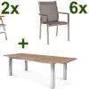 STERN Cardiff Esstischgruppe, Silber/silbergrau, Edelstahl/Teak, Tisch 200/260 X 100 Cm, 6 Stapel-, 2 Multipositionssessel