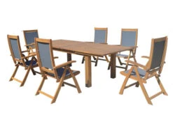 OUTFLEXX Esstischgarnitur, Natur/grau, FSC-Akazie/Textilene, Tisch 180/220/260 X 100 Cm, 6 Klappstühle, Ausziehbar