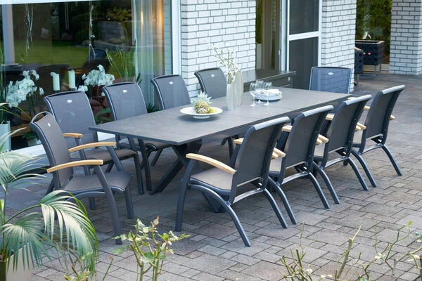 HARTMAN Sondermodell Xanadu / Da Vinci Sitzgruppe, Xerix/anthrazit, Alu/Glaskeramik, 10 Diningsessel, 220/280x100cm