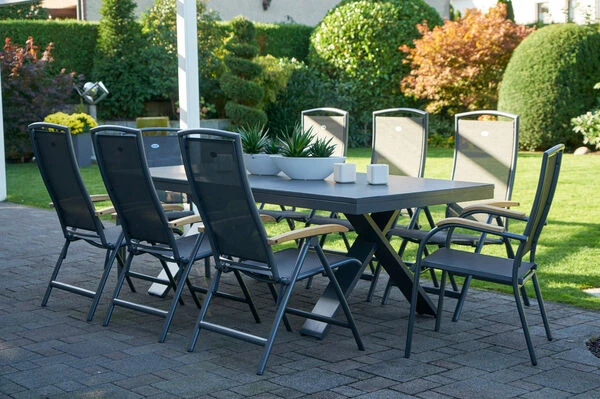 HARTMAN Sondermodell Xanadu / Raffaelo Sitzgruppe, Xerix/anthrazit, Alu/Glaskeramik, 2 Stapelsessel, 6 Multipos, 220/280x100cm 1 HARTMAN Sondermodell Xanadu / Raffaelo Sitzgruppe, Xerix/anthrazit, Alu/Glaskeramik, 2 Stapelsessel, 6 Multipos, 220/280x100cm