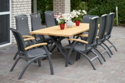 HARTMAN Xanadu / Da Vinci Sitzgruppe, Xerix/anthrazit, Alu/Teakholz, 2 Diningsessel, 6 Multipos, 220x100cm