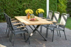 HARTMAN Xanadu / Raffaelo Sitzgruppe, Xerix/anthrazit, Alu/Teakholz, 6 Stapelsessel, 220x100cm