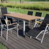 VILLANA Esstischset, Silber/schwarz, Alu/FSC-Akazie, Ausziehtisch 150/200 X 90 Cm, 2 Relaxsessel, 4 Stapelsessel