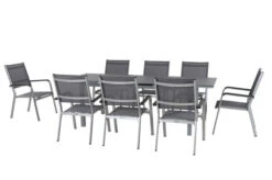 KETTLER Friends Esstischgarnitur, Silber/anthrazit, Alu/Textilene, Tisch 180/240 X 90 Cm, 8 Stapelsessel
