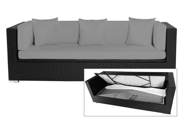 OUTFLEXX Dreisitzer-Sofa, Schwarz, Polyrattan, 210x85x70cm, Inkl. Polster + Wasserfeste Kissenbox 2 OUTFLEXX Dreisitzer-Sofa, Schwarz, Polyrattan, 210x85x70cm, Inkl. Polster + Wasserfeste Kissenbox – Bild 2