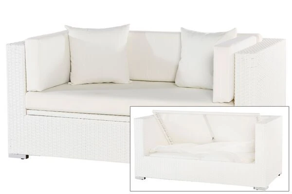 OUTFLEXX 2-Sitzer Sofa, Weiß, Polyrattan, 152x85x70cm, Inkl. Polster, Wasserfeste Kissenbox 1 OUTFLEXX 2-Sitzer Sofa, Weiß, Polyrattan, 152x85x70cm, Inkl. Polster, Wasserfeste Kissenbox