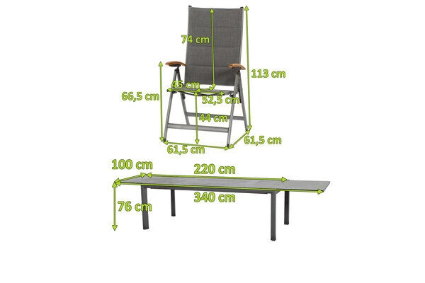 SIENA GARDEN Savina XL/Kingston Esstischgarnitur, Matt Graphit/grau/slate Look, Alu/Teak/Keramik/Texfabric, Tisch 220/340x108 Cm, 10 Multipos. 5 SIENA GARDEN Savina XL/Kingston Esstischgarnitur, Matt Graphit/grau/slate Look, Alu/Teak/Keramik/Texfabric, Tisch 220/340x108 Cm, 10 Multipos. – Bild 5