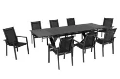 OUTFLEXX Esstischgarnitur, OUTFLEXX® Anthrazit Matt, Alu / Spraystone / Textil, Tisch 180/280x100cm, 8 Stapelsessel -Garden Ease Wohnen Verkaufe 22137 19.jpg