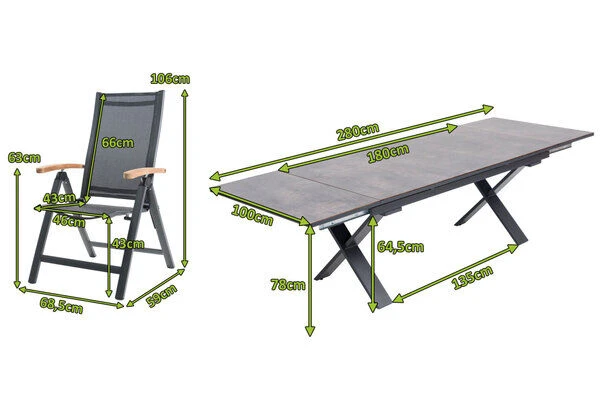 OUTFLEXX Esstischgarnitur, OUTFLEXX® Anthrazit Matt, Alu /HPL / Teak, Tisch 180/280x100cm, 6 Multipositionssessel 5 OUTFLEXX Esstischgarnitur, OUTFLEXX® Anthrazit Matt, Alu /HPL / Teak, Tisch 180/280x100cm, 6 Multipositionssessel – Bild 5