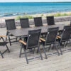 OUTFLEXX Esstischgarnitur, OUTFLEXX® Anthrazit Matt, Alu /HPL / Teak, Tisch 180/280x100cm, 10 Multipositionssessel
