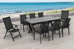 OUTFLEXX Esstischgarnitur, OUTFLEXX® Anthrazit Matt, Alu / HPL / Textil, Tisch 180/280x100cm, 6 Stapelsessel, 2 Multipo -Garden Ease Wohnen Verkaufe 22162 7.jpg