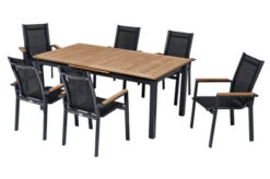 OUTFLEXX Esstischgarnitur, OUTFLEXX® Anthrazit Matt, Alu / Teak / Textil, Tisch 180/240x100cm, 6 Stapelsessel -Garden Ease Wohnen Verkaufe 22187 15.jpg