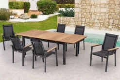 OUTFLEXX Esstischgarnitur, OUTFLEXX® Anthrazit Matt, Alu / Teak / Textil, Tisch 180/240x100cm, 6 Stapelsessel -Garden Ease Wohnen Verkaufe 22187 6.jpg
