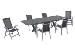 OUTFLEXX Esstischgarnitur, Silber, Alu / Keramik / Textil, Tisch 180/280x100cm, 4 Stapelsessel, 2 Multipo -Garden Ease Wohnen Verkaufe 22217 2.jpg