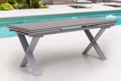 OUTFLEXX Esstischgarnitur, Silber, Alu / HPL / Textil, Tisch 180/280x100cm, 8 Stapelsessel, 2 Multipo -Garden Ease Wohnen Verkaufe 22228 4.jpg