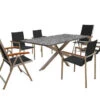 OUTFLEXX Esstischgarnitur, Silber/schwarz, Edelstahl/Granit/Textil, 200x100 Cm, 4 Gartensessel, 2 Multipos, Armlehnen Aus FSC-Teak