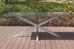 STERN Esstischgarnitur, Silbergrau/grau, Edelstahl/Textilene, Tisch 200 X 100 Cm, 6 Stapelsessel, Hohe Rückenlehne -Garden Ease Wohnen Verkaufe 22909 05.JPG