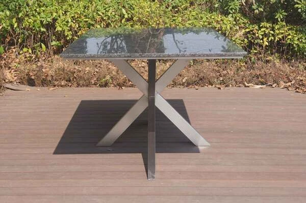 STERN Esstischgarnitur, Silber/grau, Edelstahl/Textilene, Tisch 200 X 100 Cm, 6 Stapelsessel, Hohe Rückenlehne, Padded 6 STERN Esstischgarnitur, Silber/grau, Edelstahl/Textilene, Tisch 200 X 100 Cm, 6 Stapelsessel, Hohe Rückenlehne, Padded – Bild 6