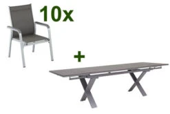 KETTLER BasicPlus Esstischgarnitur, Silber / Anthrazit, Alu / HPL / Textil, Tisch 180/280x100cm, 10 Stapelsessel