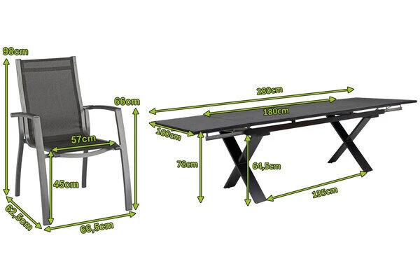 KETTLER Altura Esstischgarnitur, Anthrazit, Alu / Spraystone / Textil, Tisch 180/280x100cm, 6 Stapelsessel 5 KETTLER Altura Esstischgarnitur, Anthrazit, Alu / Spraystone / Textil, Tisch 180/280x100cm, 6 Stapelsessel – Bild 5