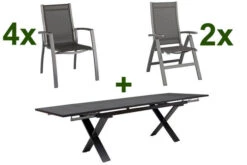 KETTLER Altura Esstischgarnitur, Anthrazit, Alu / Spraystone / Textil, Tisch 180/280x100cm, 4 Stapelsessel, 2 Multipo