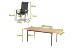HARTMAN Silencio / Alice Sitzgruppe, Xerix/natur, Alu/Teak, 4x4 Textilen, 6 Dining Sessel, 160/220x90cm, FSC-Teak Armlehnen -Garden Ease Wohnen Verkaufe 23218 mass.jpg