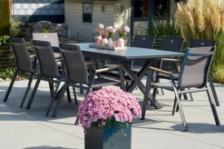 HARTMAN Xanadu / Aruba Sitzgruppe, Xerix/natur, Alu/Teak/Glaskeramik, 8 Dining Sessel, 160/220x100cm, FSC-Teak Armlehnen