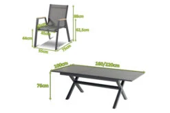 HARTMAN Xanadu / Aruba Sitzgruppe, Xerix/natur, Alu/Teak/Glaskeramik, 8 Dining Sessel, 160/220x100cm, FSC-Teak Armlehnen -Garden Ease Wohnen Verkaufe 23266 mass.jpg