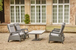 SIENA GARDEN Solea/Bellani Dining Set, Anthrazit/night-blue, Keramik/Gardino®-Geflecht/Alu, 160 X 90 X 50-72cm, Inkl. 4 Diningsessel, Stufenlos Verstellbar