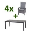 SIENA GARDEN Carlos/Solea Dining Set, Anthrazit/blau, Keramik/Gardino®-Geflecht/Alu, 180 X 100cm, Inkl. 4 Diningsessel, Stufenlos Verstellbar