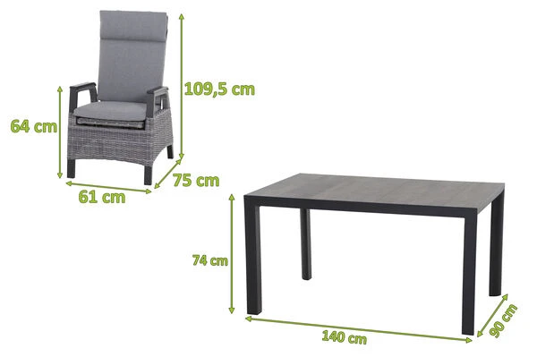 SIENA GARDEN Silva/Solea Dining Set, Anthrazit/grau/blau, Alu/Gardino®-Geflecht/Keramik, 140 X 90cm, Inkl. 4 Diningsessel, Stufenlos Verstellbar 5 SIENA GARDEN Silva/Solea Dining Set, Anthrazit/grau/blau, Alu/Gardino®-Geflecht/Keramik, 140 X 90cm, Inkl. 4 Diningsessel, Stufenlos Verstellbar – Bild 5