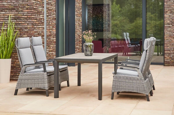 SIENA GARDEN Silva/Solea Dining Set, Anthrazit/grau/blau, Alu/Gardino®-Geflecht/Keramik, 160 X 90cm, Inkl. 4 Diningsessel, Stufenlos Verstellbar 1 SIENA GARDEN Silva/Solea Dining Set, Anthrazit/grau/blau, Alu/Gardino®-Geflecht/Keramik, 160 X 90cm, Inkl. 4 Diningsessel, Stufenlos Verstellbar