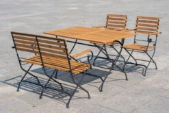 OUTFLEXX Sitzgruppe, Natur/schwarz, Stahl/FSC-Akazienholz, 120x80 Cm, 2 Klappstühle Mit Armlehnen, 2-Sitzer Bank, Pulverbeschichtet, Geölt -Garden Ease Wohnen Verkaufe 23885 06.jpg