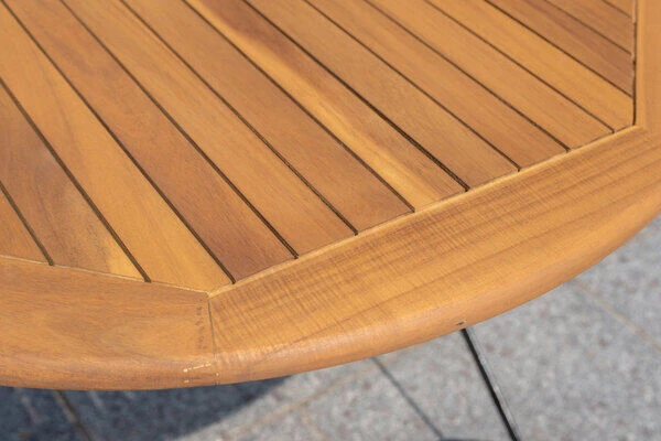 OUTFLEXX Sitzgruppe, Natur/schwarz, Stahl/FSC-Akazienholz, Ø 90 Cm, 2 Klappstühle, Pulverbeschichtet, Geölt 6 OUTFLEXX Sitzgruppe, Natur/schwarz, Stahl/FSC-Akazienholz, Ø 90 Cm, 2 Klappstühle, Pulverbeschichtet, Geölt – Bild 6