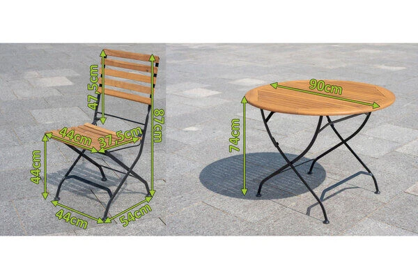 OUTFLEXX Sitzgruppe, Natur/schwarz, Stahl/FSC-Akazienholz, Ø 90 Cm, 2 Klappstühle, Pulverbeschichtet, Geölt 5 OUTFLEXX Sitzgruppe, Natur/schwarz, Stahl/FSC-Akazienholz, Ø 90 Cm, 2 Klappstühle, Pulverbeschichtet, Geölt – Bild 5