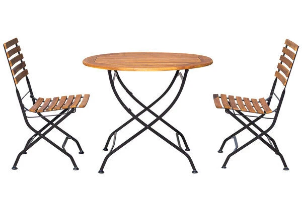 OUTFLEXX Sitzgruppe, Natur/schwarz, Stahl/FSC-Akazienholz, Ø 90 Cm, 2 Klappstühle, Pulverbeschichtet, Geölt 1 OUTFLEXX Sitzgruppe, Natur/schwarz, Stahl/FSC-Akazienholz, Ø 90 Cm, 2 Klappstühle, Pulverbeschichtet, Geölt