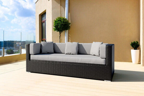 OUTFLEXX Dreisitzer-Sofa, Schwarz, Polyrattan, 210x85x70cm, Inkl. Polster + Wasserfeste Kissenbox 1 OUTFLEXX Dreisitzer-Sofa, Schwarz, Polyrattan, 210x85x70cm, Inkl. Polster + Wasserfeste Kissenbox